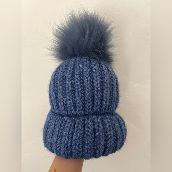 New Nordic blue knit alpaca beanie Pom Pom felt lined - Picture 9 of 10